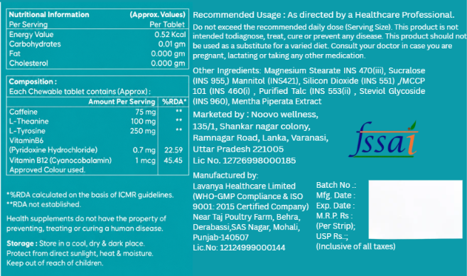 NUTRACEUTICAL (CAFFEINE, L-THEANINE, L-TYROSINE, PYRIDOXINE HYDROCHLORIDE, CYANOCOBALAMIN, MENTHA PIPERATA EXTRACT TABLET)